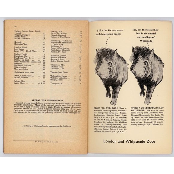 MADAME TUSSAUD'S WAX MUSEUM GUIDE & BIOGRAPHIES, London, ©1960, Zoo ad back cvr - Picture 5 of 5